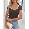 imageANRABESS Women Short Sleeve Tops Square Neck Ribbed Knit Color Block T Shirts Fitted Casual Summer 2026 Trendy Basic TeesCoffee