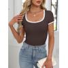 imageANRABESS Women Short Sleeve Tops Square Neck Ribbed Knit Color Block T Shirts Fitted Casual Summer 2026 Trendy Basic TeesCoffee
