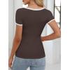 imageANRABESS Women Short Sleeve Tops Square Neck Ribbed Knit Color Block T Shirts Fitted Casual Summer 2026 Trendy Basic TeesCoffee