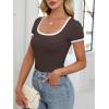 imageANRABESS Women Short Sleeve Tops Square Neck Ribbed Knit Color Block T Shirts Fitted Casual Summer 2026 Trendy Basic TeesCoffee