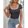 imageANRABESS Women Short Sleeve Tops Square Neck Ribbed Knit Color Block T Shirts Fitted Casual Summer 2026 Trendy Basic TeesDark Gray