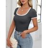 imageANRABESS Women Short Sleeve Tops Square Neck Ribbed Knit Color Block T Shirts Fitted Casual Summer 2026 Trendy Basic TeesDark Gray