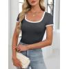 imageANRABESS Women Short Sleeve Tops Square Neck Ribbed Knit Color Block T Shirts Fitted Casual Summer 2026 Trendy Basic TeesDark Gray