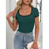 imageANRABESS Women Short Sleeve Tops Square Neck Ribbed Knit Color Block T Shirts Fitted Casual Summer 2026 Trendy Basic TeesDeep Green