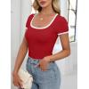 imageANRABESS Women Short Sleeve Tops Square Neck Ribbed Knit Color Block T Shirts Fitted Casual Summer 2026 Trendy Basic TeesDeep Red