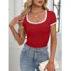 imageANRABESS Women Short Sleeve Tops Square Neck Ribbed Knit Color Block T Shirts Fitted Casual Summer 2026 Trendy Basic TeesDeep Red