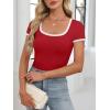 imageANRABESS Women Short Sleeve Tops Square Neck Ribbed Knit Color Block T Shirts Fitted Casual Summer 2026 Trendy Basic TeesDeep Red