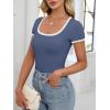 imageANRABESS Women Short Sleeve Tops Square Neck Ribbed Knit Color Block T Shirts Fitted Casual Summer 2026 Trendy Basic TeesDusty Blue
