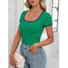 imageANRABESS Women Short Sleeve Tops Square Neck Ribbed Knit Color Block T Shirts Fitted Casual Summer 2026 Trendy Basic TeesGreen