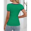 imageANRABESS Women Short Sleeve Tops Square Neck Ribbed Knit Color Block T Shirts Fitted Casual Summer 2026 Trendy Basic TeesGreen