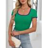 imageANRABESS Women Short Sleeve Tops Square Neck Ribbed Knit Color Block T Shirts Fitted Casual Summer 2026 Trendy Basic TeesGreen
