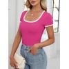 imageANRABESS Women Short Sleeve Tops Square Neck Ribbed Knit Color Block T Shirts Fitted Casual Summer 2026 Trendy Basic TeesHot Pink