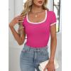 imageANRABESS Women Short Sleeve Tops Square Neck Ribbed Knit Color Block T Shirts Fitted Casual Summer 2026 Trendy Basic TeesHot Pink
