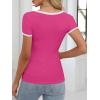 imageANRABESS Women Short Sleeve Tops Square Neck Ribbed Knit Color Block T Shirts Fitted Casual Summer 2026 Trendy Basic TeesHot Pink
