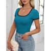 imageANRABESS Women Short Sleeve Tops Square Neck Ribbed Knit Color Block T Shirts Fitted Casual Summer 2026 Trendy Basic TeesLake Blue