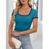 imageANRABESS Women Short Sleeve Tops Square Neck Ribbed Knit Color Block T Shirts Fitted Casual Summer 2026 Trendy Basic TeesLake Blue
