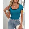 imageANRABESS Women Short Sleeve Tops Square Neck Ribbed Knit Color Block T Shirts Fitted Casual Summer 2026 Trendy Basic TeesLake Blue