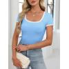 imageANRABESS Women Short Sleeve Tops Square Neck Ribbed Knit Color Block T Shirts Fitted Casual Summer 2026 Trendy Basic TeesLight Blue