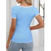 imageANRABESS Women Short Sleeve Tops Square Neck Ribbed Knit Color Block T Shirts Fitted Casual Summer 2026 Trendy Basic TeesLight Blue