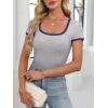imageANRABESS Women Short Sleeve Tops Square Neck Ribbed Knit Color Block T Shirts Fitted Casual Summer 2026 Trendy Basic TeesLight Grey