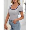 imageANRABESS Women Short Sleeve Tops Square Neck Ribbed Knit Color Block T Shirts Fitted Casual Summer 2026 Trendy Basic TeesLight Grey