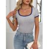 imageANRABESS Women Short Sleeve Tops Square Neck Ribbed Knit Color Block T Shirts Fitted Casual Summer 2026 Trendy Basic TeesLight Grey