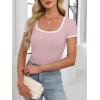 imageANRABESS Women Short Sleeve Tops Square Neck Ribbed Knit Color Block T Shirts Fitted Casual Summer 2026 Trendy Basic TeesLight Pink
