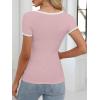 imageANRABESS Women Short Sleeve Tops Square Neck Ribbed Knit Color Block T Shirts Fitted Casual Summer 2026 Trendy Basic TeesLight Pink