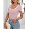 imageANRABESS Women Short Sleeve Tops Square Neck Ribbed Knit Color Block T Shirts Fitted Casual Summer 2026 Trendy Basic TeesLight Pink