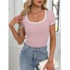 imageANRABESS Women Short Sleeve Tops Square Neck Ribbed Knit Color Block T Shirts Fitted Casual Summer 2026 Trendy Basic TeesLight Pink
