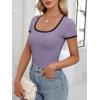 imageANRABESS Women Short Sleeve Tops Square Neck Ribbed Knit Color Block T Shirts Fitted Casual Summer 2026 Trendy Basic TeesLight Purple