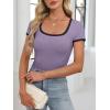imageANRABESS Women Short Sleeve Tops Square Neck Ribbed Knit Color Block T Shirts Fitted Casual Summer 2026 Trendy Basic TeesLight Purple