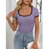 imageANRABESS Women Short Sleeve Tops Square Neck Ribbed Knit Color Block T Shirts Fitted Casual Summer 2026 Trendy Basic TeesLight Purple
