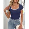 imageANRABESS Women Short Sleeve Tops Square Neck Ribbed Knit Color Block T Shirts Fitted Casual Summer 2026 Trendy Basic TeesNavy Blue