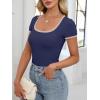 imageANRABESS Women Short Sleeve Tops Square Neck Ribbed Knit Color Block T Shirts Fitted Casual Summer 2026 Trendy Basic TeesNavy Blue