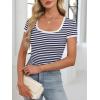 imageANRABESS Women Short Sleeve Tops Square Neck Ribbed Knit Color Block T Shirts Fitted Casual Summer 2026 Trendy Basic TeesNavy White Stripe