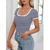 imageANRABESS Women Short Sleeve Tops Square Neck Ribbed Knit Color Block T Shirts Fitted Casual Summer 2026 Trendy Basic TeesNavy White Stripe