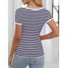 imageANRABESS Women Short Sleeve Tops Square Neck Ribbed Knit Color Block T Shirts Fitted Casual Summer 2026 Trendy Basic TeesNavy White Stripe