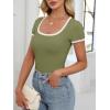 imageANRABESS Women Short Sleeve Tops Square Neck Ribbed Knit Color Block T Shirts Fitted Casual Summer 2026 Trendy Basic TeesOlive