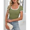 imageANRABESS Women Short Sleeve Tops Square Neck Ribbed Knit Color Block T Shirts Fitted Casual Summer 2026 Trendy Basic TeesOlive