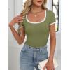 imageANRABESS Women Short Sleeve Tops Square Neck Ribbed Knit Color Block T Shirts Fitted Casual Summer 2026 Trendy Basic TeesOlive
