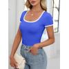 imageANRABESS Women Short Sleeve Tops Square Neck Ribbed Knit Color Block T Shirts Fitted Casual Summer 2026 Trendy Basic TeesRoyal Blue