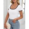 imageANRABESS Women Short Sleeve Tops Square Neck Ribbed Knit Color Block T Shirts Fitted Casual Summer 2026 Trendy Basic TeesWhite