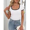imageANRABESS Women Short Sleeve Tops Square Neck Ribbed Knit Color Block T Shirts Fitted Casual Summer 2026 Trendy Basic TeesWhite
