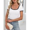 imageANRABESS Women Short Sleeve Tops Square Neck Ribbed Knit Color Block T Shirts Fitted Casual Summer 2026 Trendy Basic TeesWhite