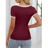 imageANRABESS Women Short Sleeve Tops Square Neck Ribbed Knit Color Block T Shirts Fitted Casual Summer 2026 Trendy Basic TeesWine Red