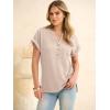 imageANRABESS Women Short Sleeve Waffle Knit Henley Shirts Casual Loose Summer Top High Low Slit TShirts Vacation ClothesBeige