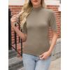 imageANRABESS Women Tops Mock Neck 12 Short Sleeve Slim Fit Basic Tee Shirts Dressy Work Business 2026 Summer Fall Casual OutfitsKhaki