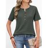 imageANRABESS Women Waffle Knit Tops Short Sleeve Henley Shirts Dressy Casual Blouse 2026 Spring Fashion Outfits Trendy ClothesArmy Green