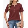 imageANRABESS Women Waffle Knit Tops Short Sleeve Henley Shirts Dressy Casual Blouse 2026 Spring Fashion Outfits Trendy ClothesBirck Red
